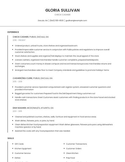 Check Cashier Resume