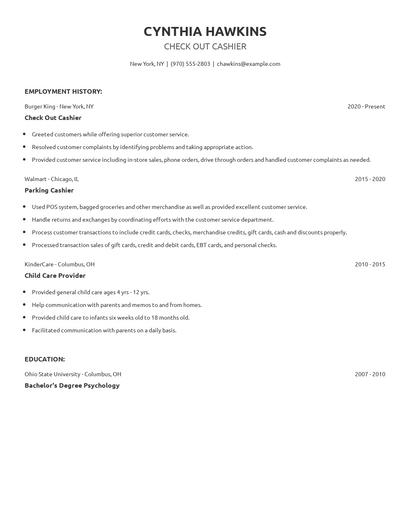 Check Out Cashier Resume
