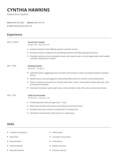 Check Out Cashier Resume