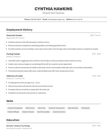 Check Out Cashier Resume