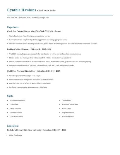 Check Out Cashier Resume