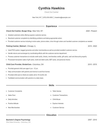 Check Out Cashier Resume
