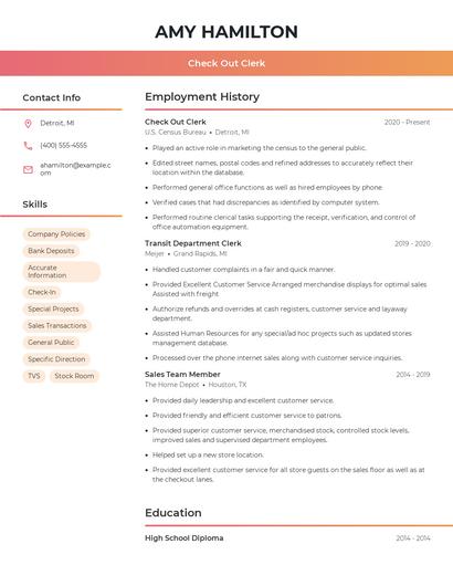 Check Out Clerk Resume