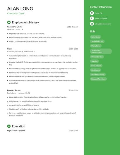 Check Out Clerk Resume