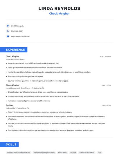 Check Weigher Resume
