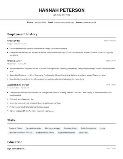 Check Writer Resume
