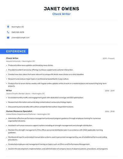 Check Writer Resume