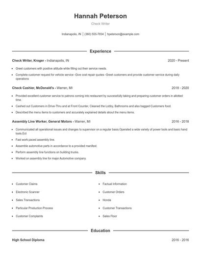 Check Writer Resume