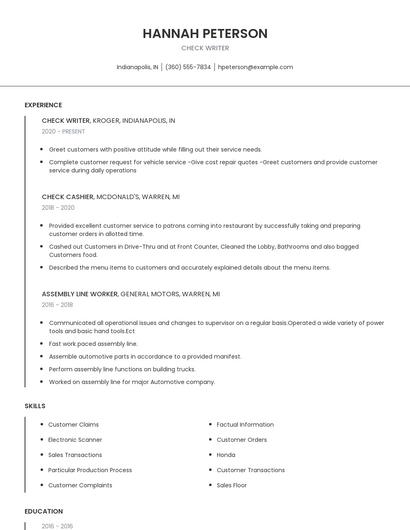 Check Writer Resume