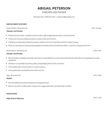 Checker And Packer Resume