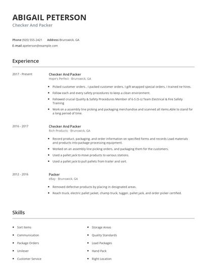 Checker And Packer Resume
