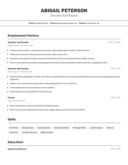 Checker And Packer Resume