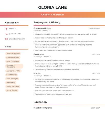 Checker And Packer Resume