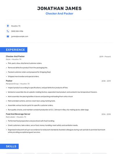 Checker And Packer Resume