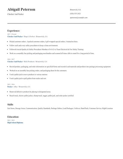 Checker And Packer Resume