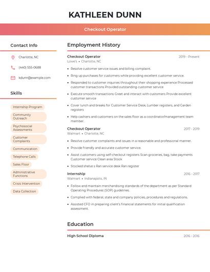 Checkout Operator Resume