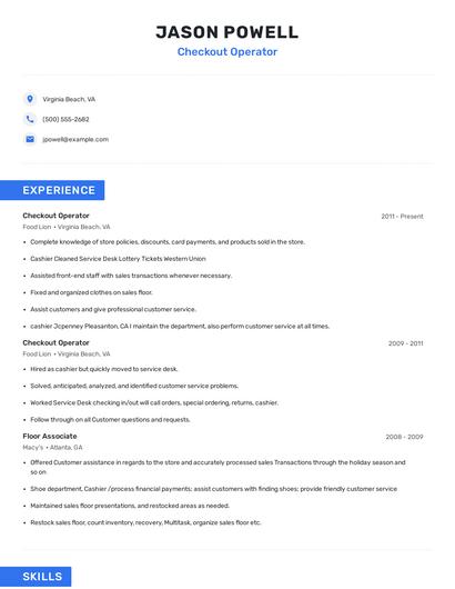Checkout Operator Resume
