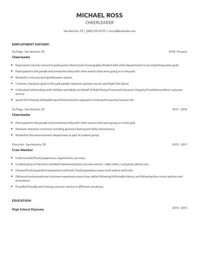Cheerleader Resume