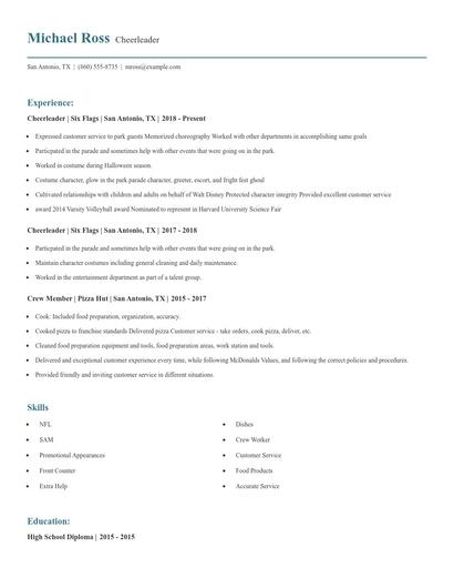 Cheerleader Resume