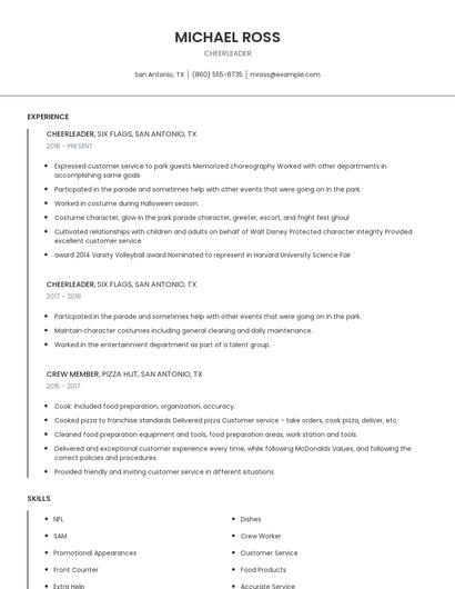Cheerleader Resume