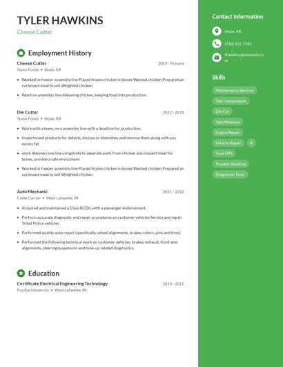 Cheese Cutter Resume