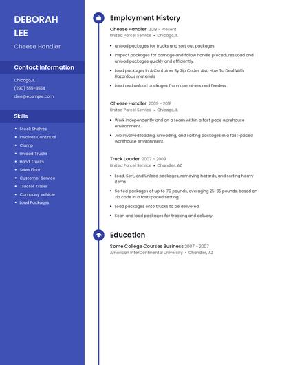 Cheese Handler Resume