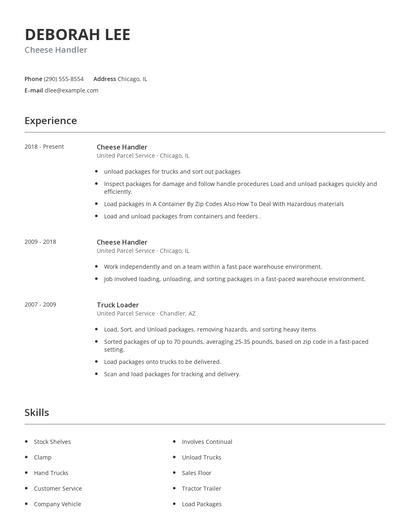 Cheese Handler Resume