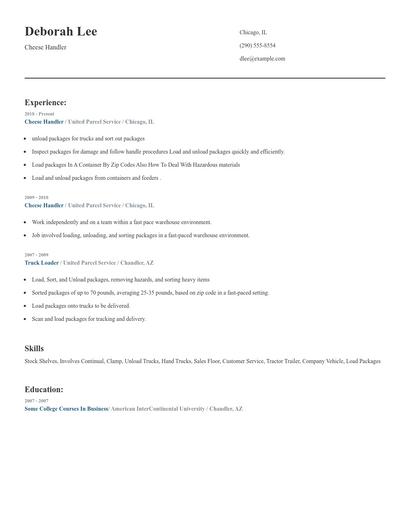 Cheese Handler Resume