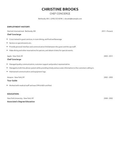 Chef Concierge Resume