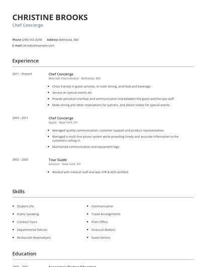 Chef Concierge Resume