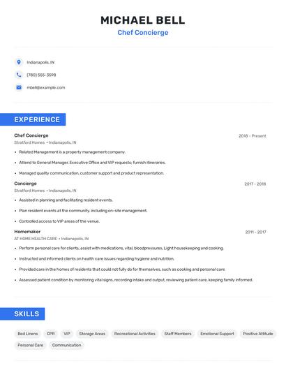 Chef Concierge Resume