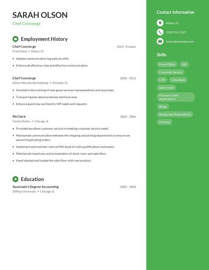 Chef Concierge Resume