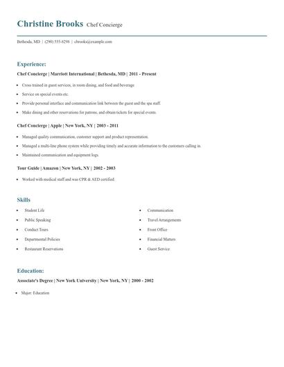 Chef Concierge Resume