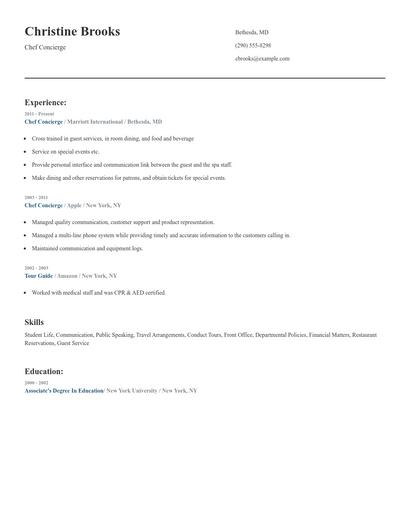 Chef Concierge Resume