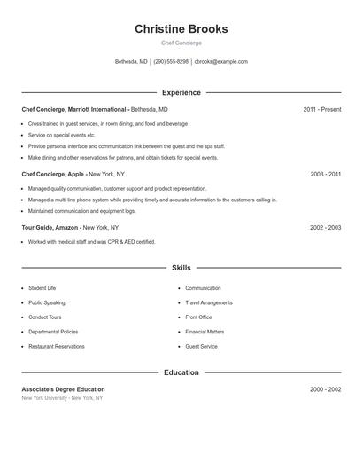 Chef Concierge Resume