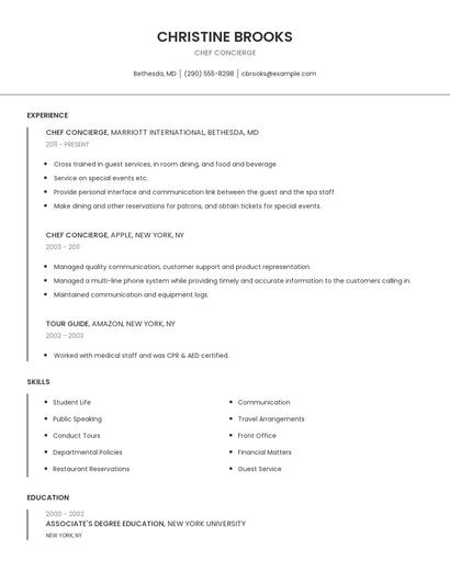 Chef Concierge Resume
