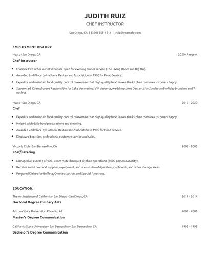 Chef Instructor Resume