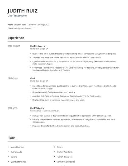 Chef Instructor Resume