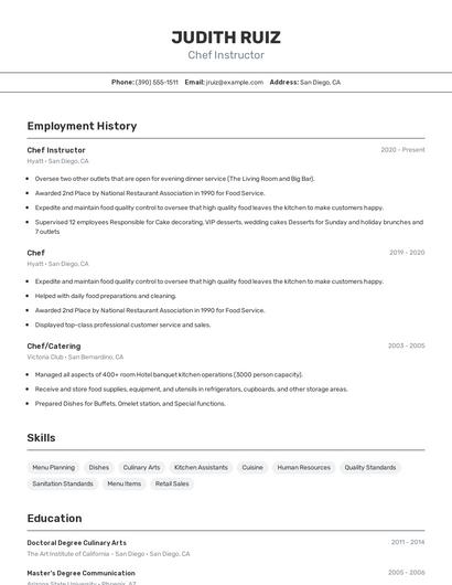 Chef Instructor Resume