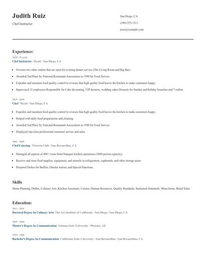Chef Instructor Resume