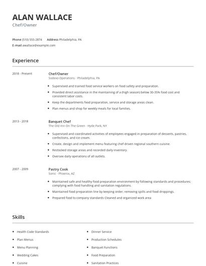 Chef/Owner Resume