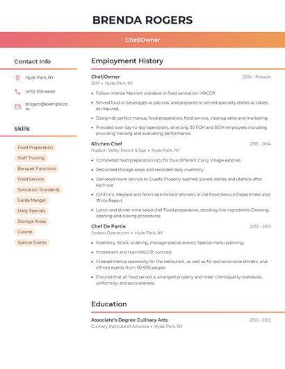 Chef/Owner Resume