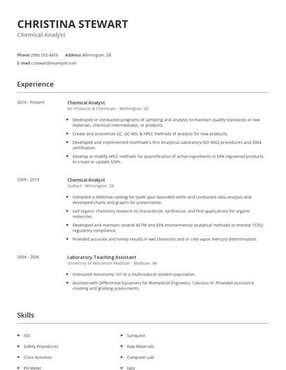 Chemical Analyst Resume