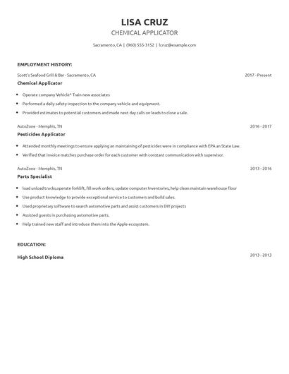Chemical Applicator Resume