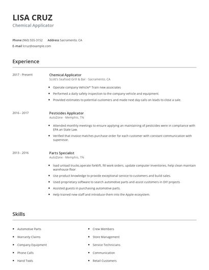 Chemical Applicator Resume