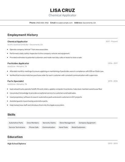 Chemical Applicator Resume