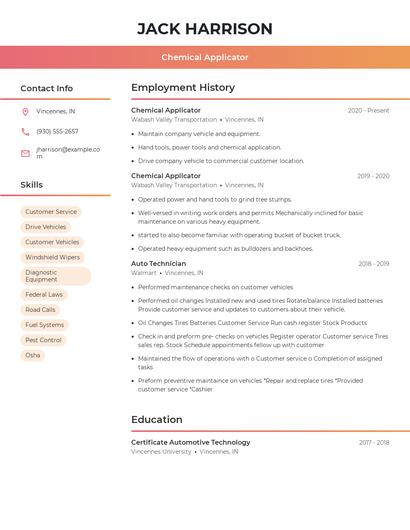 Chemical Applicator Resume
