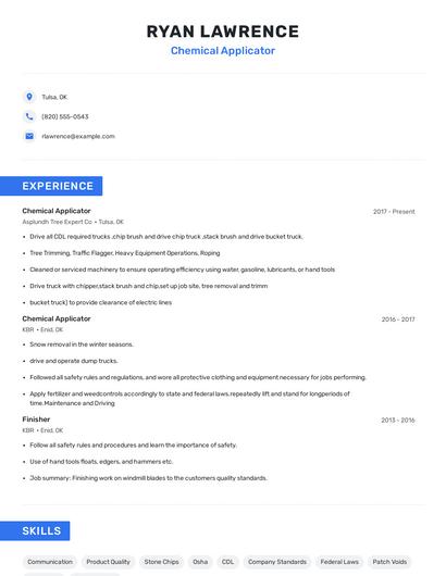 Chemical Applicator Resume