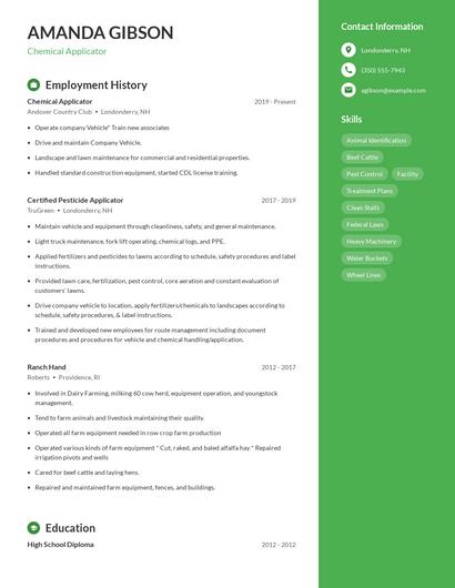 Chemical Applicator Resume