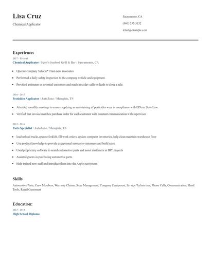 Chemical Applicator Resume